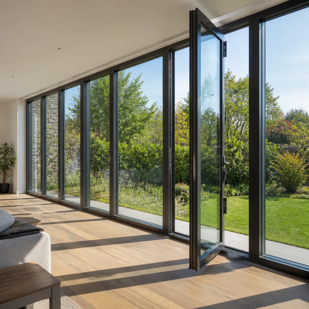 Modern floor-to-ceiling glass door installation in a contemporary home.